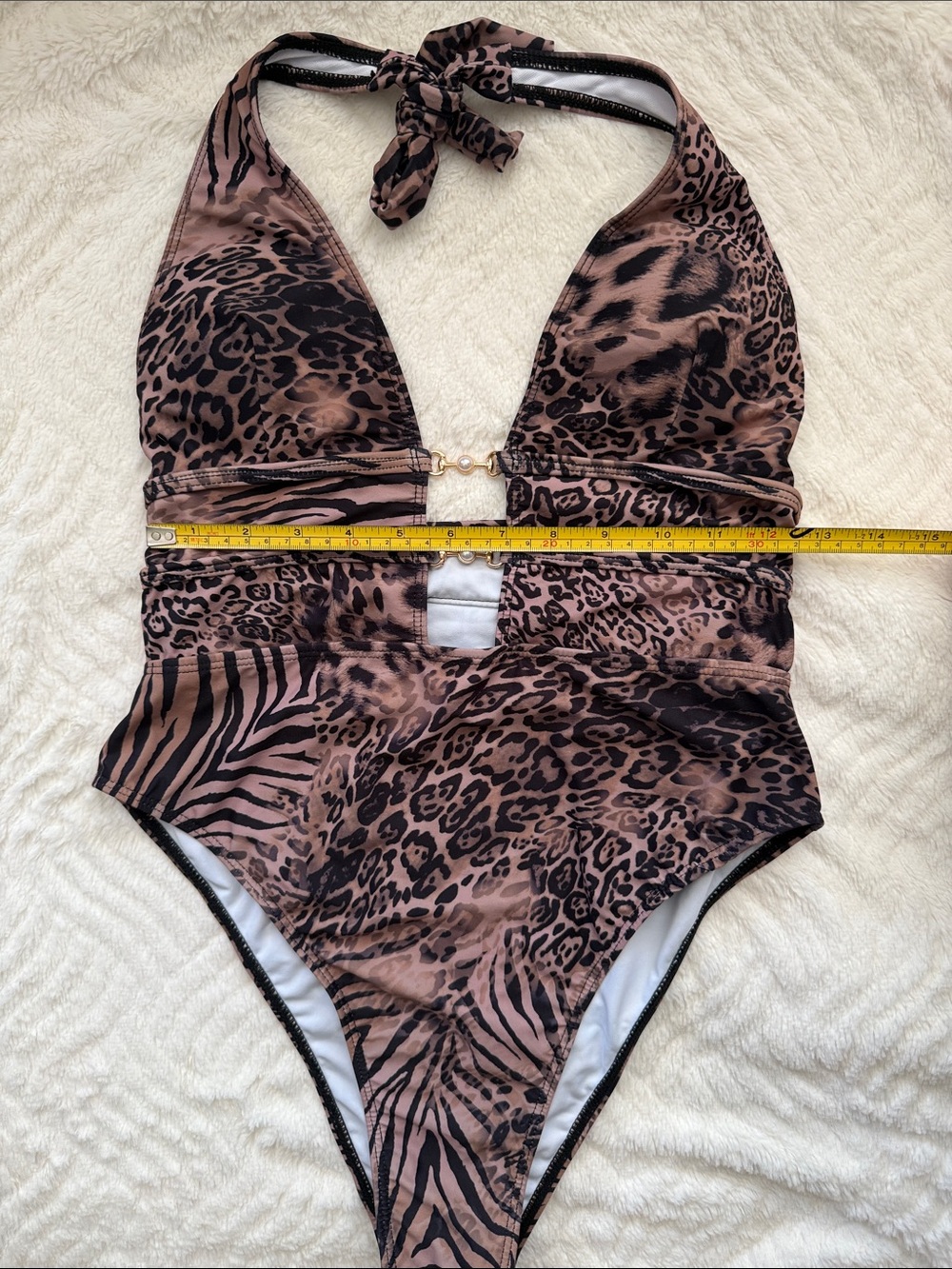 Animal Print Cutout One-Piece Swimsuit - taupe tan and Black